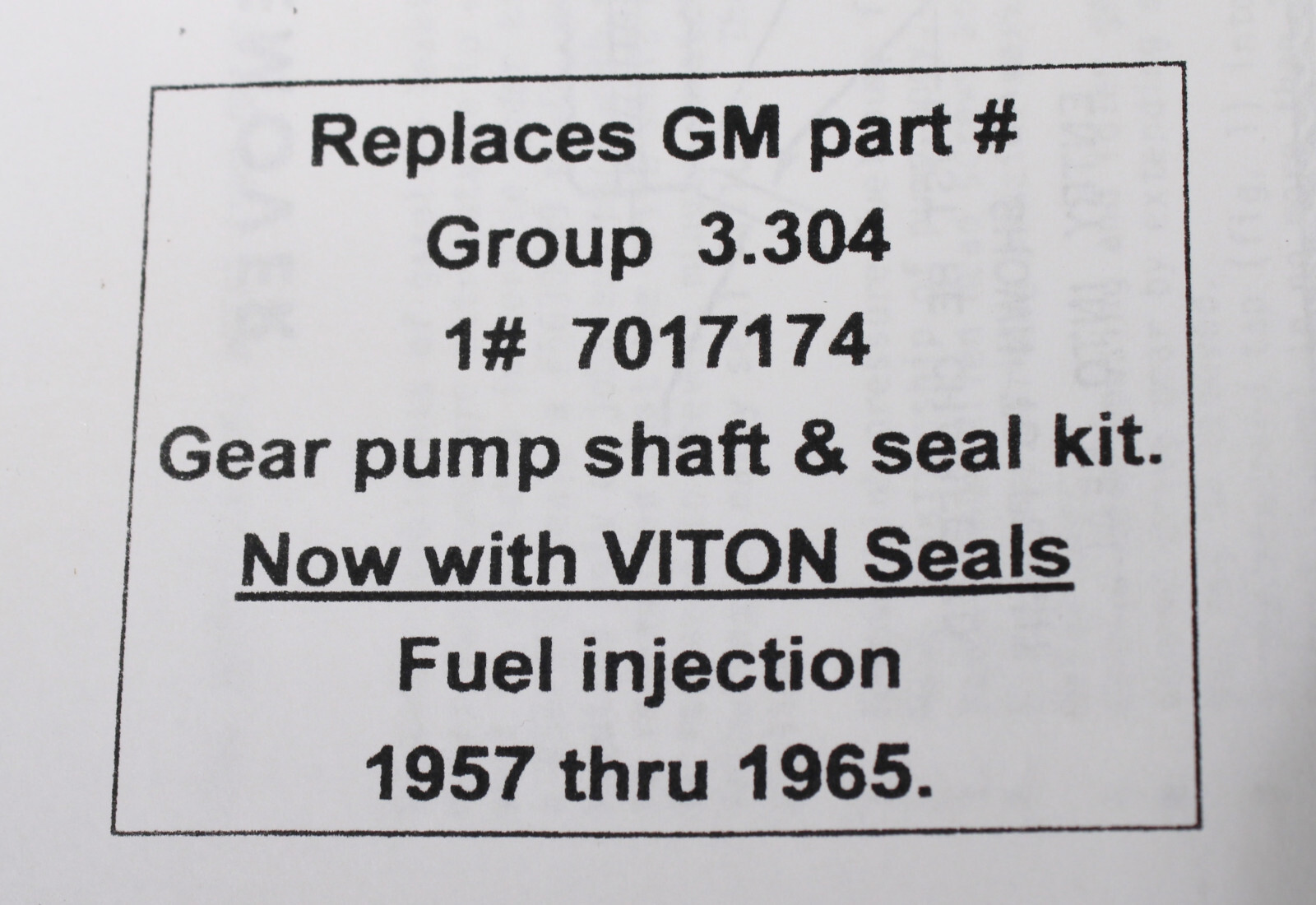 1957-1965 Chevy Corvette Fuel Injection Pump Shaft_ Pin_Viton Seal_Install Kits