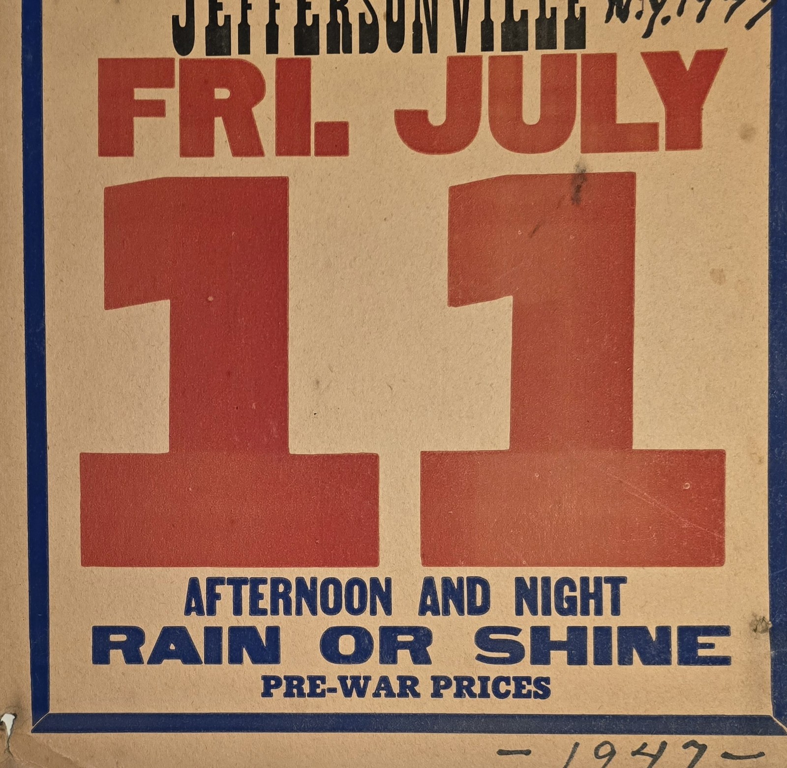 Vintage 1940s Lee Bros Circus Poster Jeffersonville NY 14" X 22" New York 1947