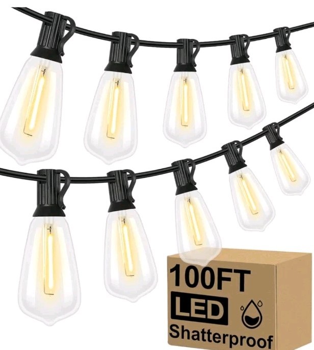Brightever LED Outdoor String Lights 100FT Patio Lights with 52 Shatterproof...