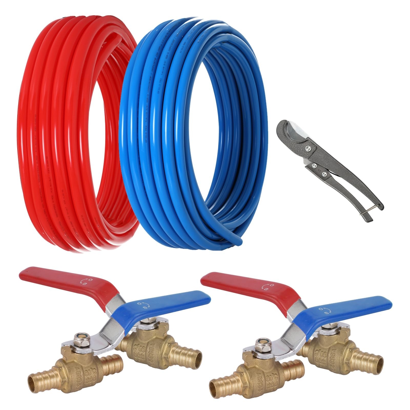 1/2 Inch PEX-B Pipe, 200ft Length, Blue & Red, with 4 Pcs 1/2" Barb PEX Shut Off