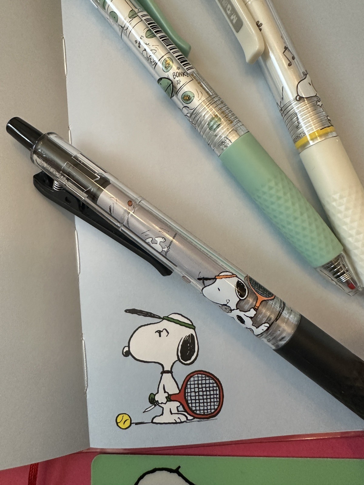 3 x Cute Snoopy Peanuts Pens 0.5mm Black Ink Soft Grip Gift New