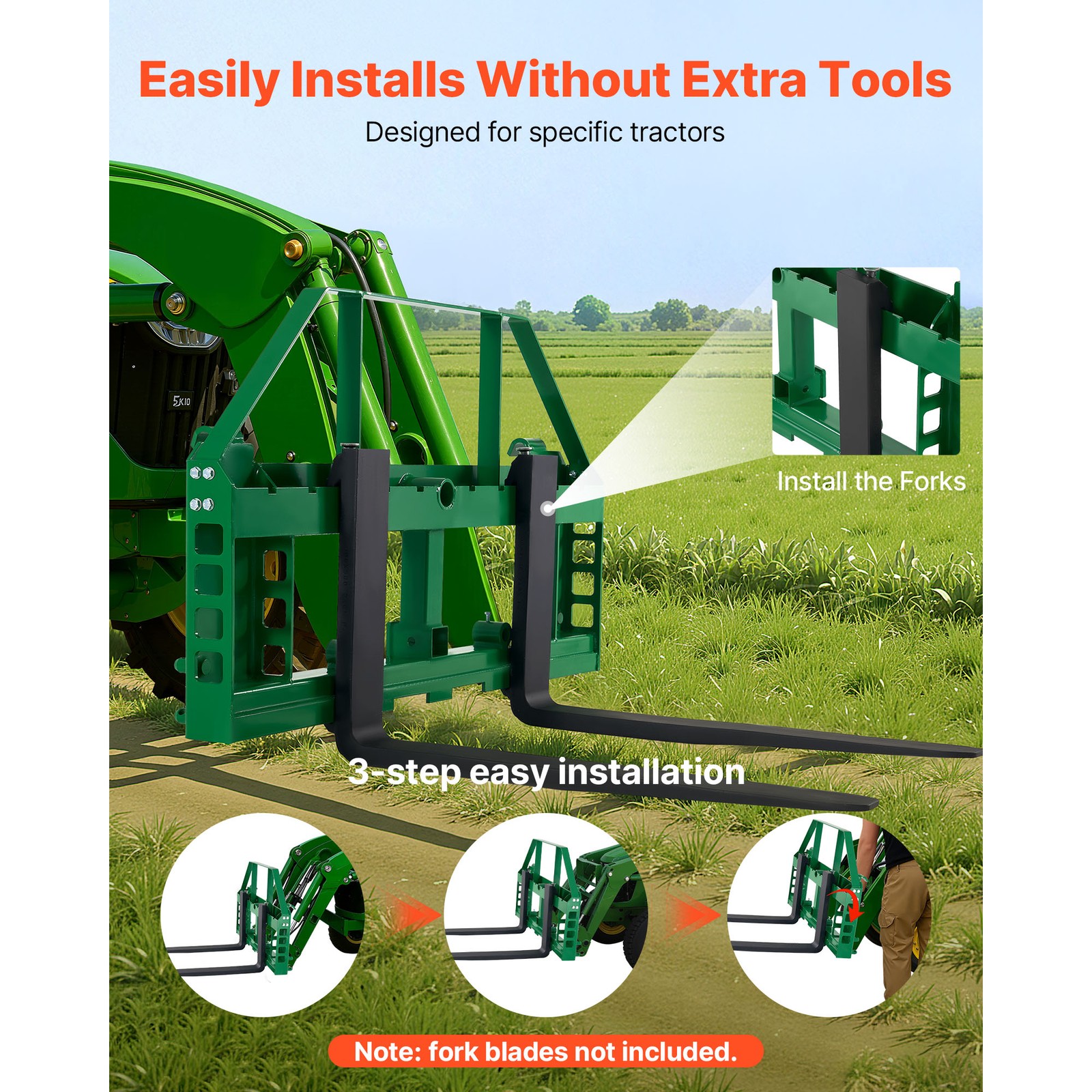 Uimoso Skid Steer Pallet Frame Hitch Receiver & Spear Sleeves for JD Loaders