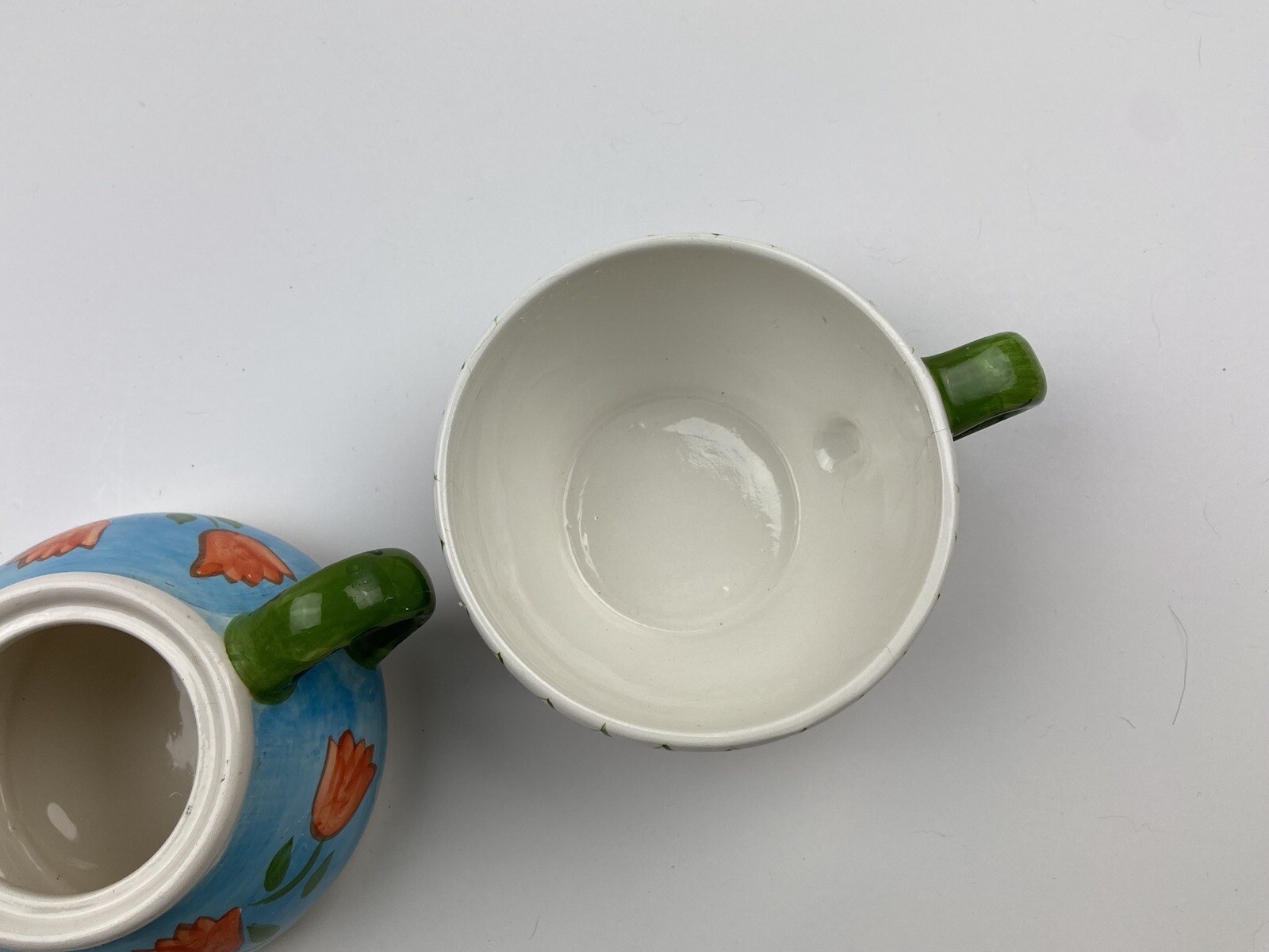Whimsical Ceramic Teapot Tea for One Green & Yellow Check Spout & Orange Floral