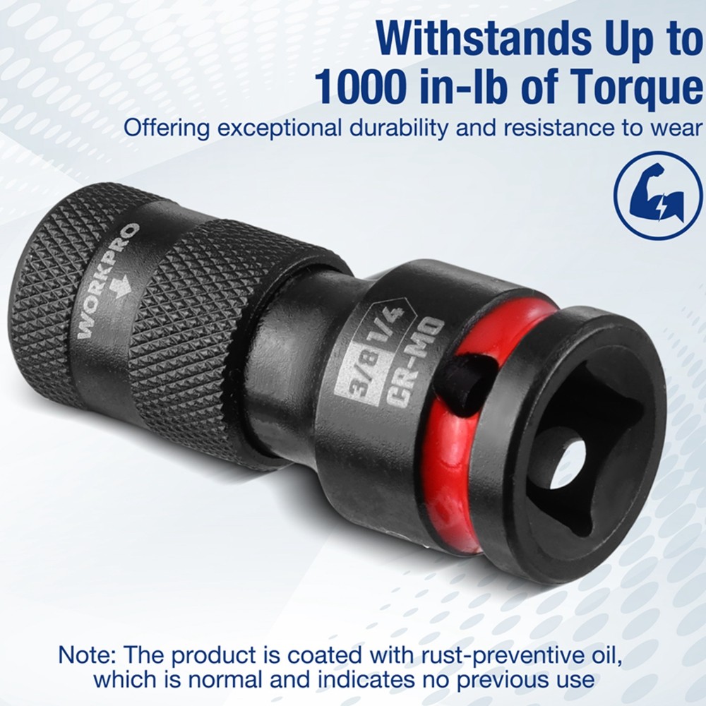 WORKPRO 3/8" Square to 1/4-in Hex Quick Release Bit Holder Impact Socket Adapter