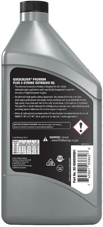 Quicksilver OEM 2-Stroke SS Premium Plus Marine Oil Quart 858026Q01