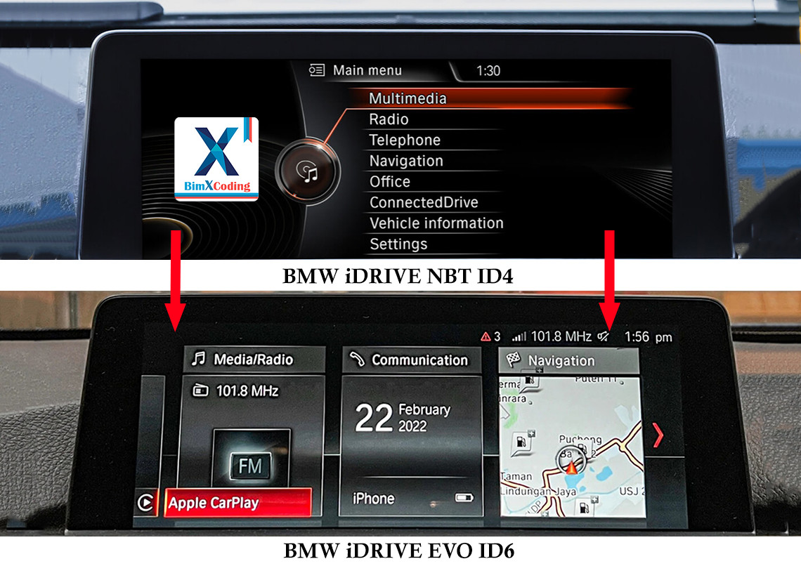 BMW NBT EVO iD4 to iD6 flash upgrade with CarPlay Full Screen