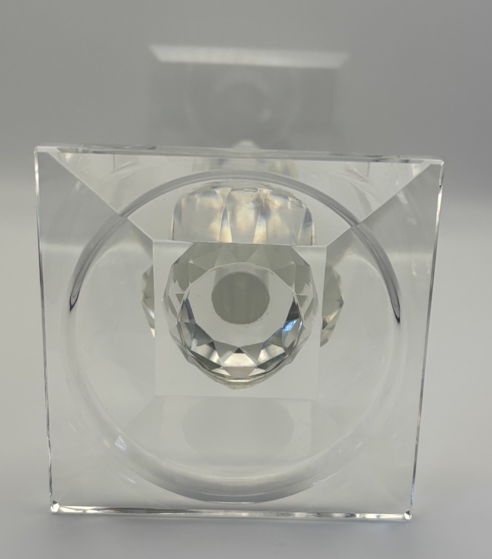 Crystal Faceted Candlesticks Pair 25cm Tall Modernist Art Glass