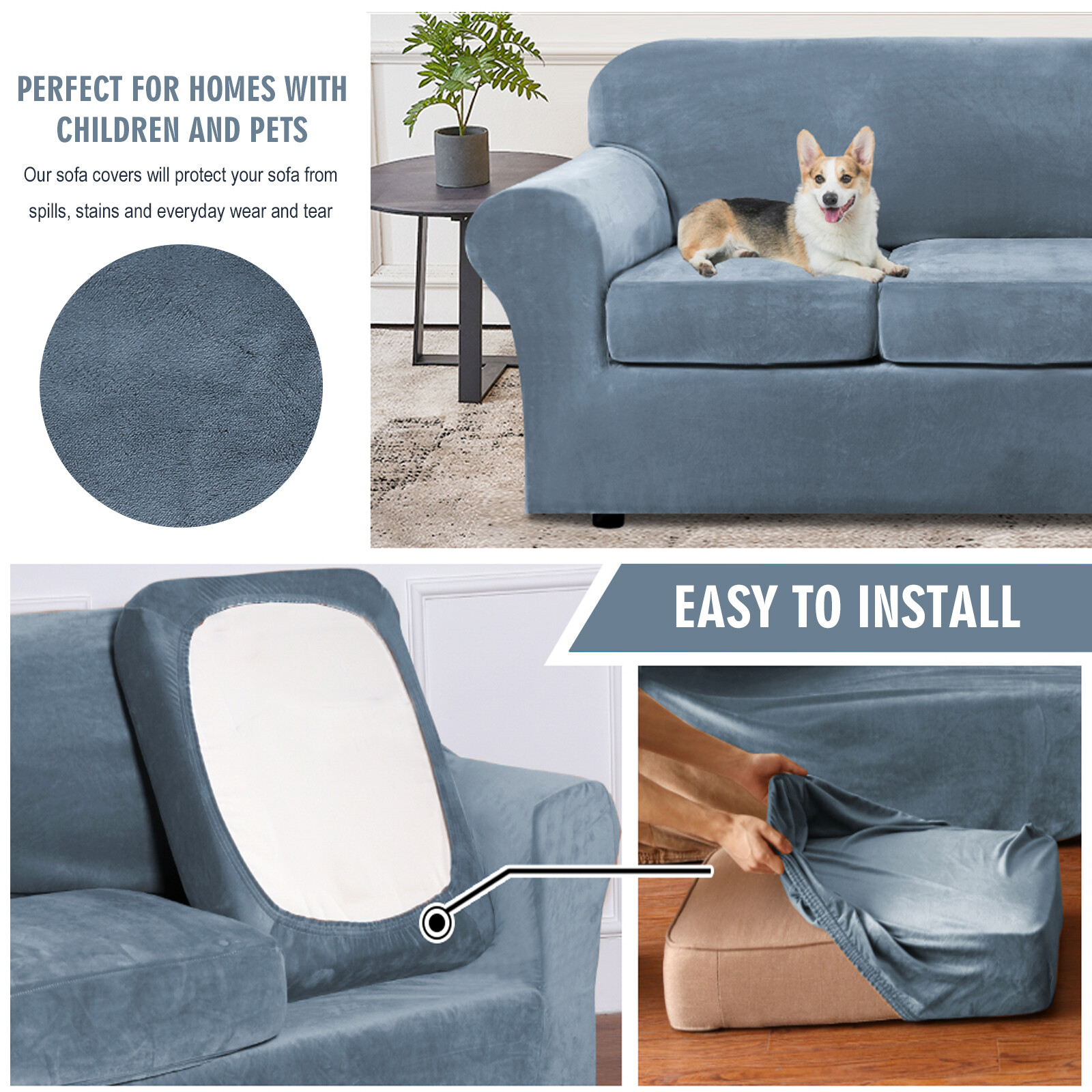 Stretch Sofa Couch Covers Velvet Sofa Slipcover Separate Fit Seat Cushion Cover