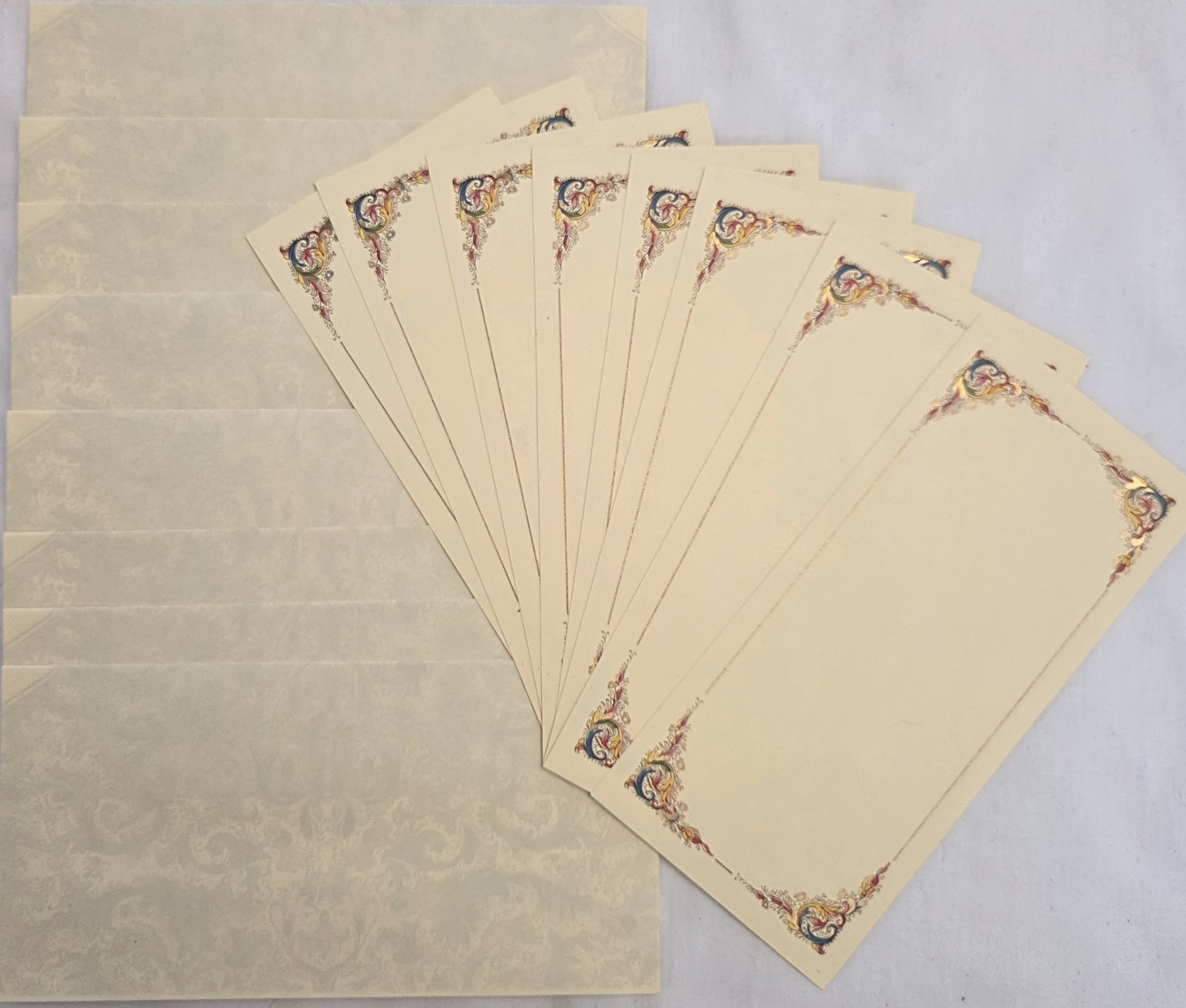 Kartos Florentia No Fold Cards 7x 5/16" & Envelopes Made Italy Partial Set Gold