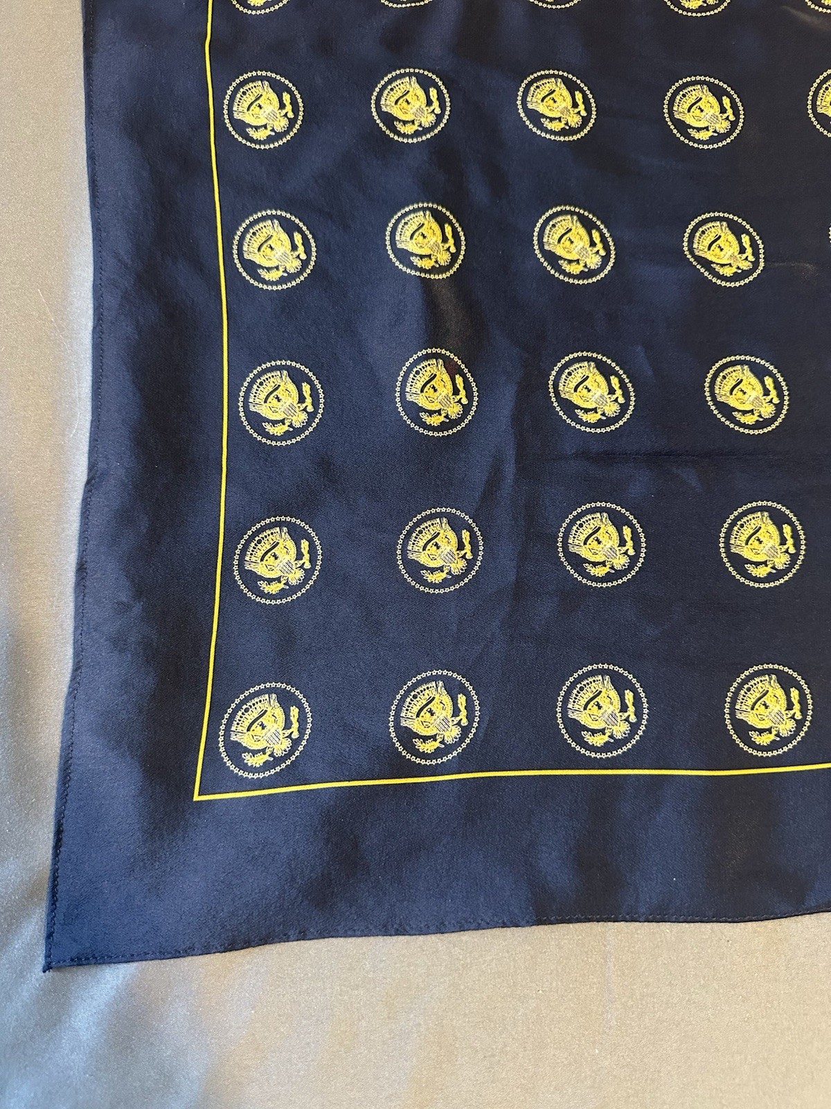 Presidential Seal Repeating Print Square Silk Scarf 29”X29” Bill Clinton Navy