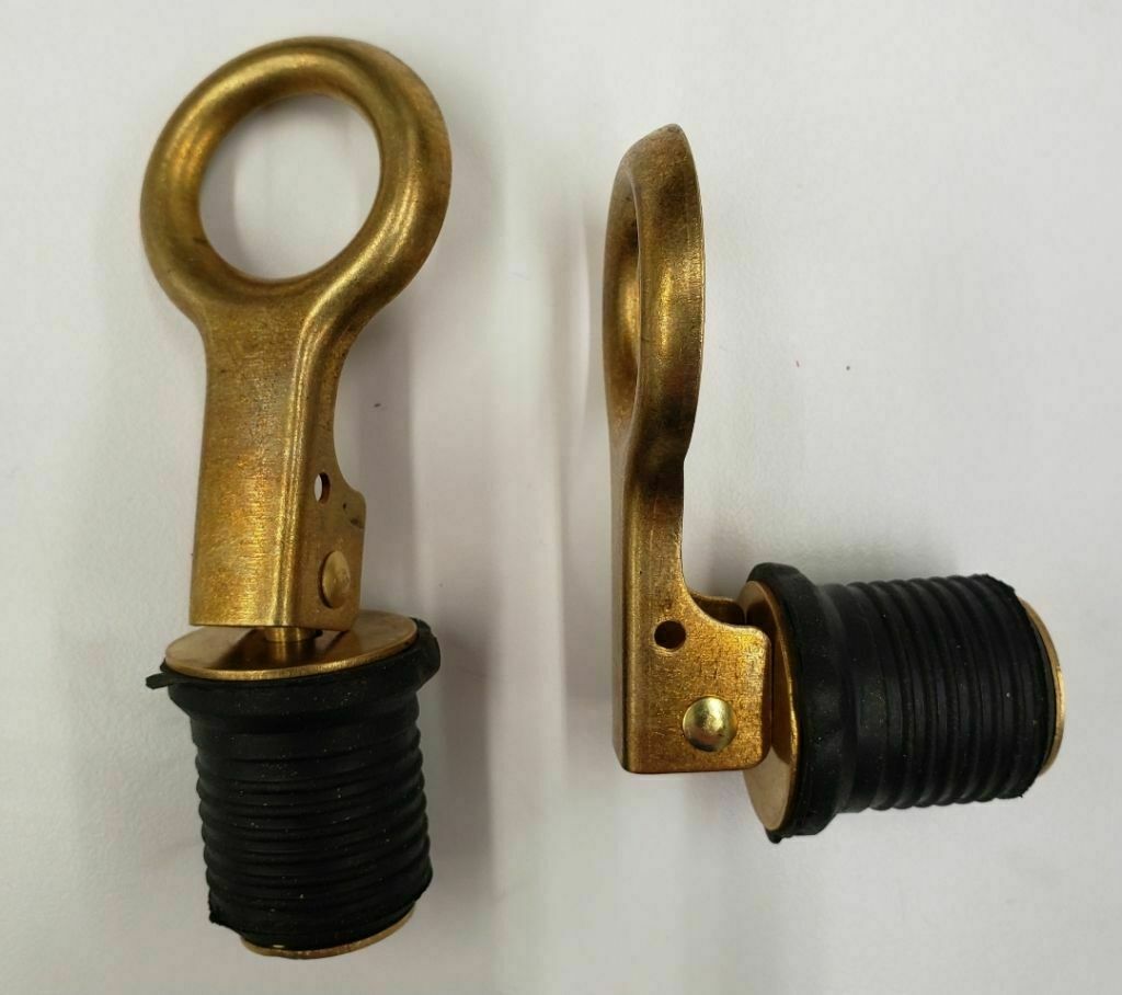 2 x 1" Drain Plug Rubber Brass Snap Flip Boat Hull Livewell Drain Plug