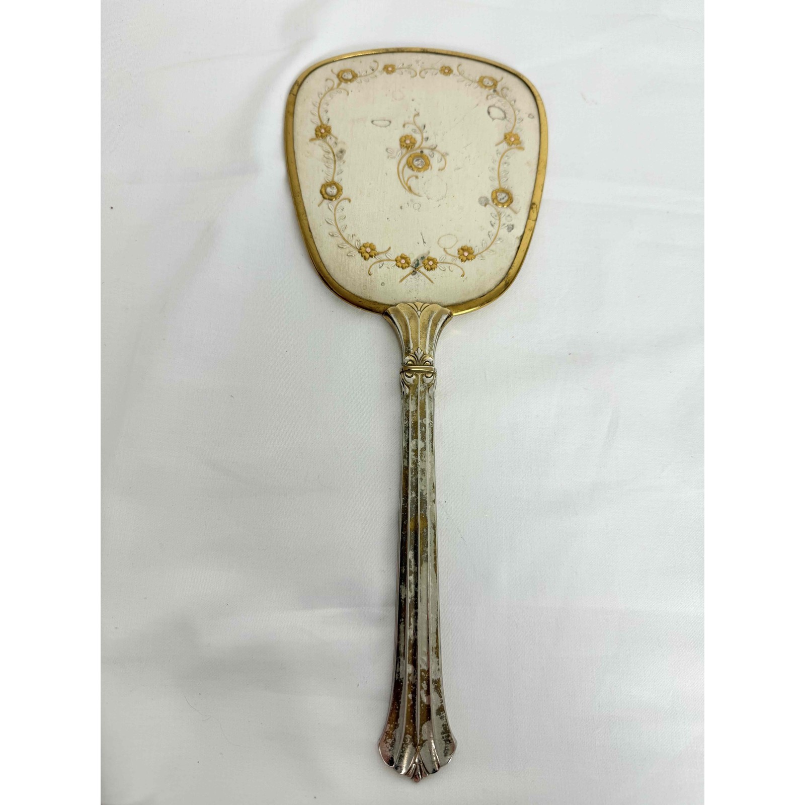Vintage Gold Floral Pattern Vanity Set With Hand Mirror And Brush