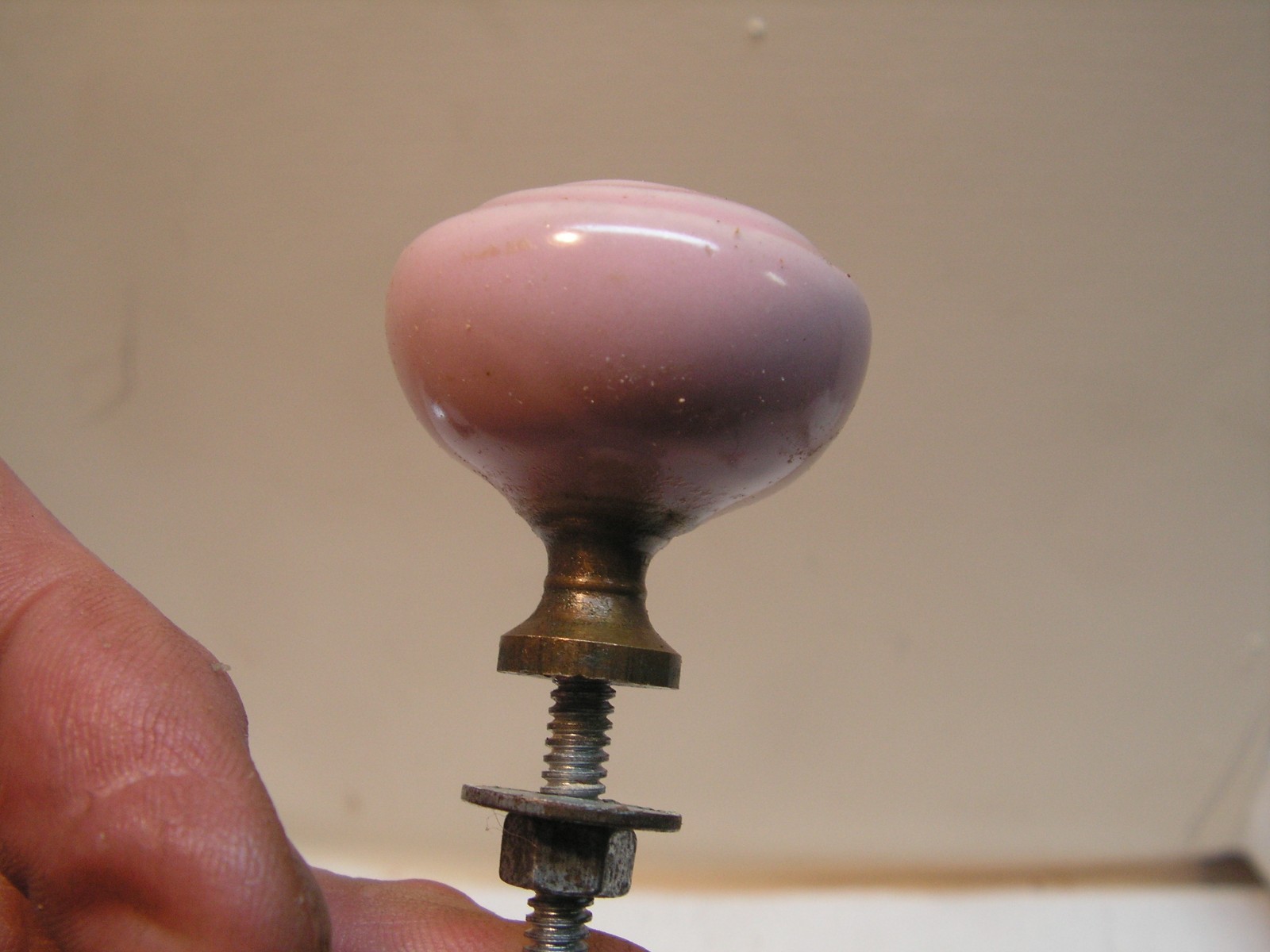 4 Vintage Porcelain Drawer Pull Handle PINK SPIRAL Cabinet Knobs NICE!