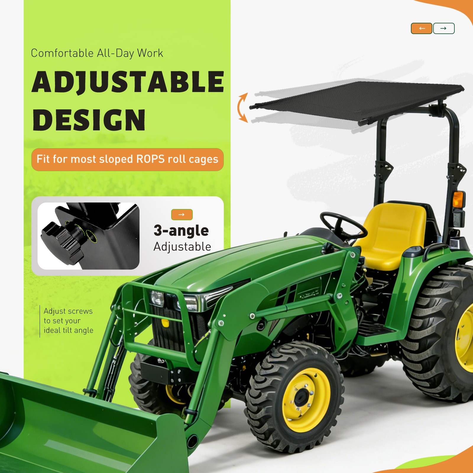 Tractor Canopy Sun Shade Roof Top for Lawn Mower ROPS, UV Cover