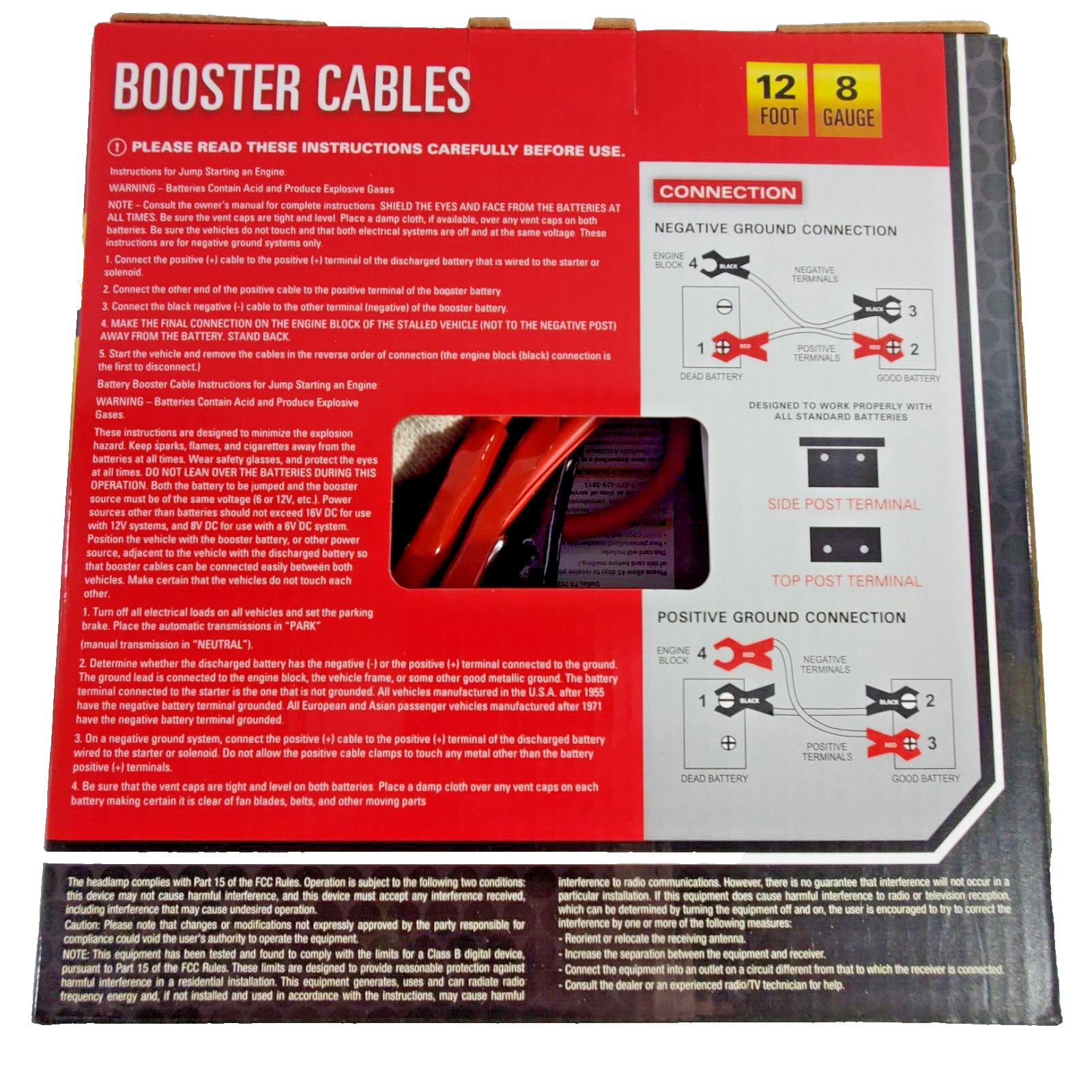 Justincase 12 Foot 8 Gauge Jumper Cables With Bonus Headlamp & Emergency Gloves