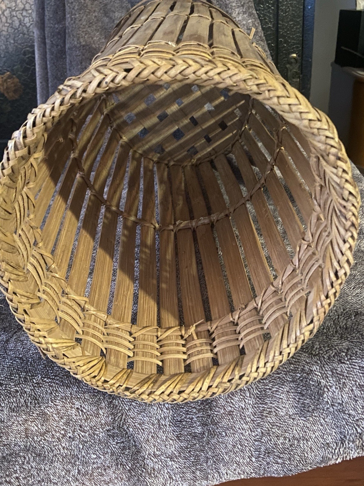 Vintage Rattan Bamboo Umbrella Stand Holder 20 Inches Tall 9 Inches Across