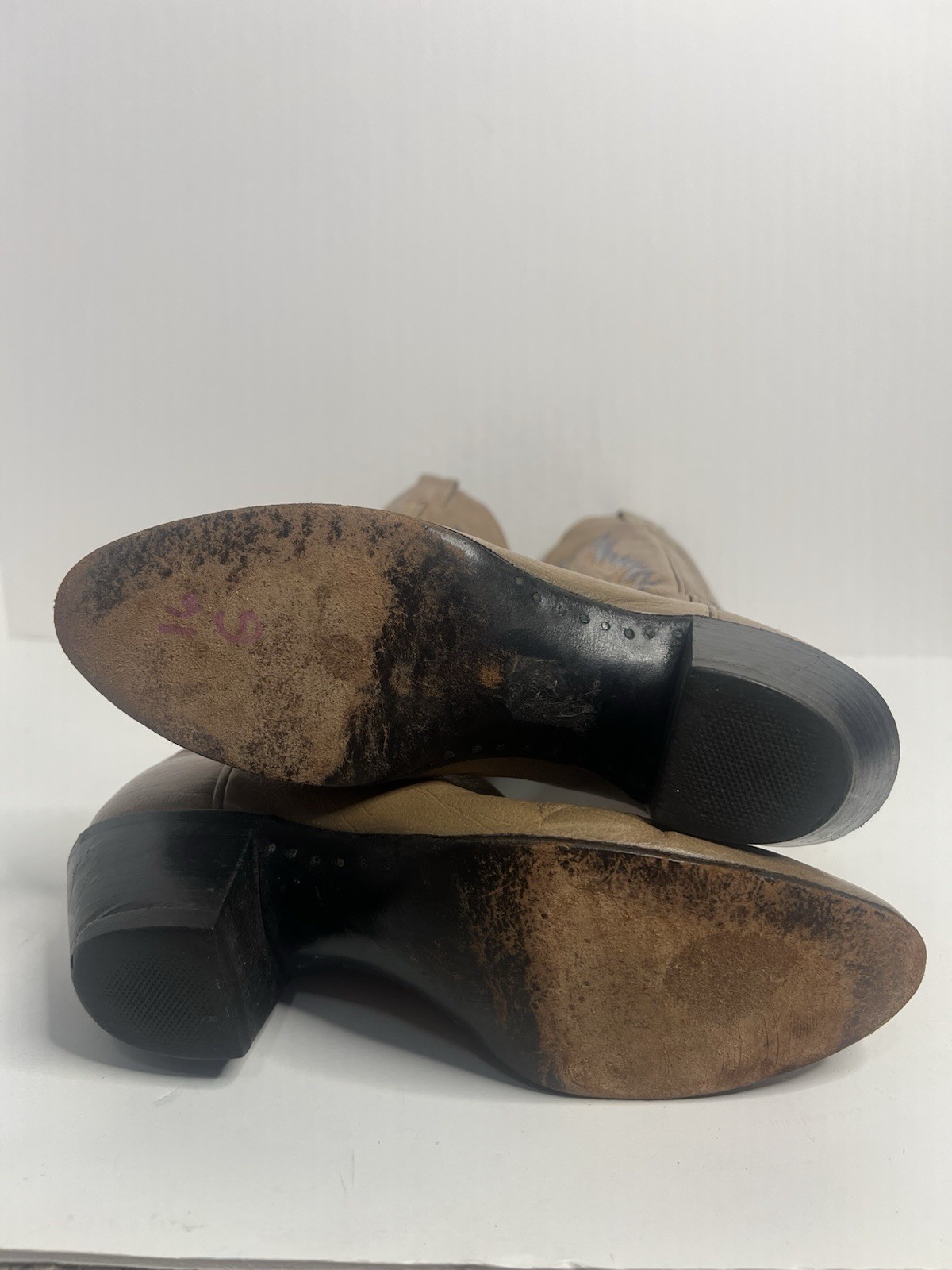 Panhandle Slim Vintage Tan Embroidered Cowboy Boots Size 7A