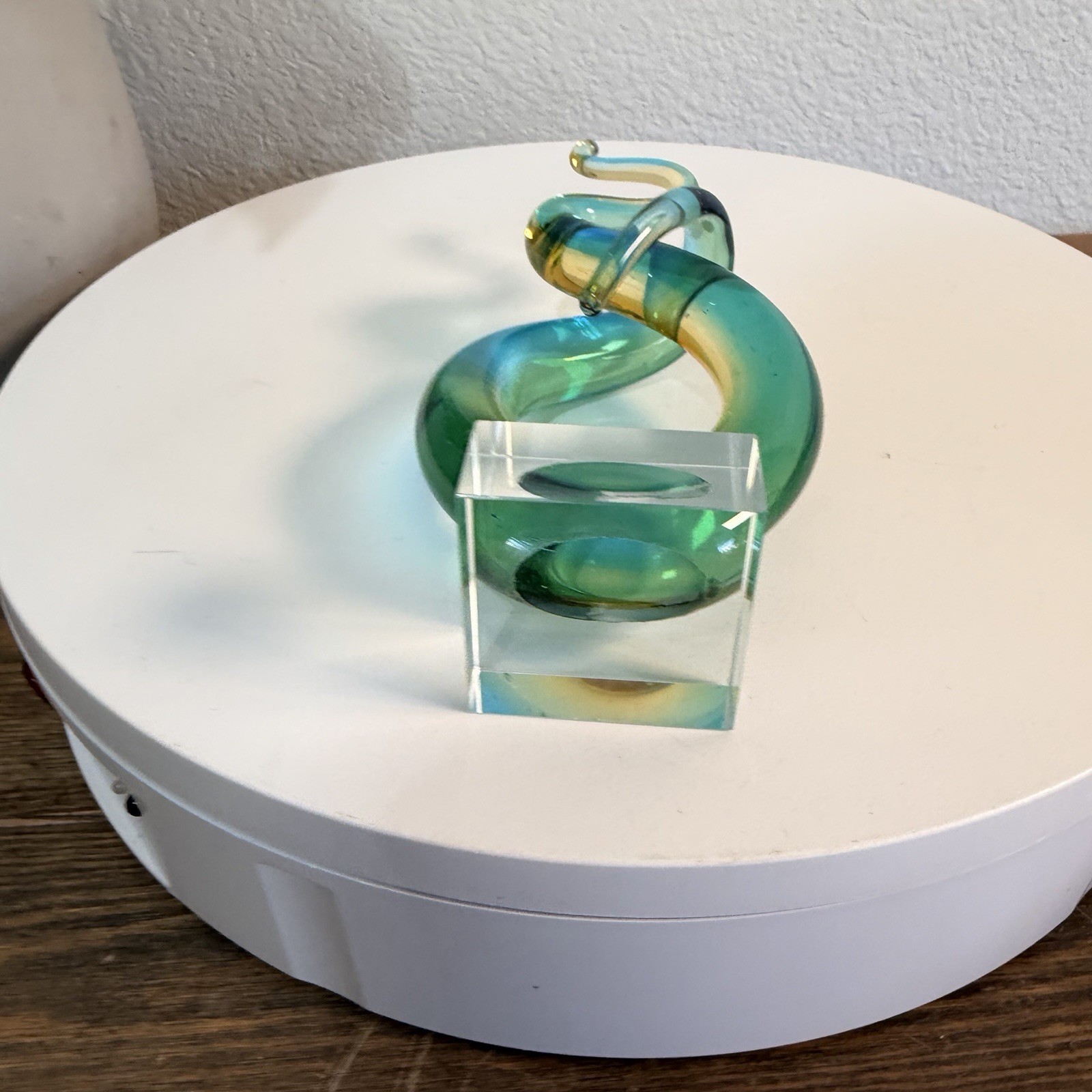 MURANO Style Art Glass Sculpture Spiral Corkscrew Abstract Blue, Brown 7"