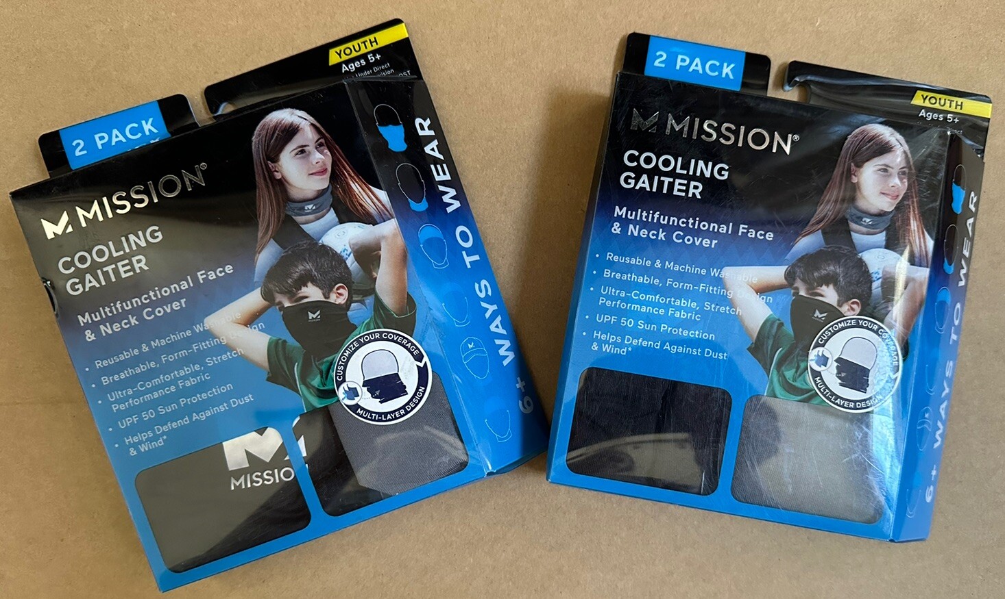 Lot of 2 Mission Cooling Gaiter Multifunctional Face/Neck Cover YOUTH 2 Pack