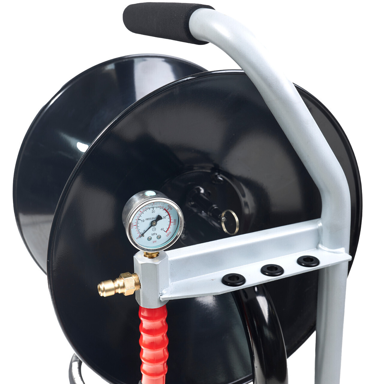 Portable Sewer Jetting Hose Reel w/ Gauge + Nozzle Holders, 4000 psi