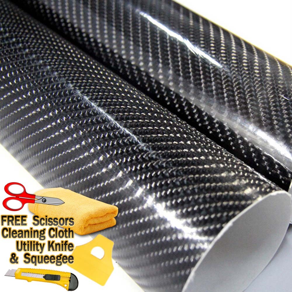Premium 4D Gloss Carbon Fiber Vinyl Wrap Film Sticker Bubble Free Air Release