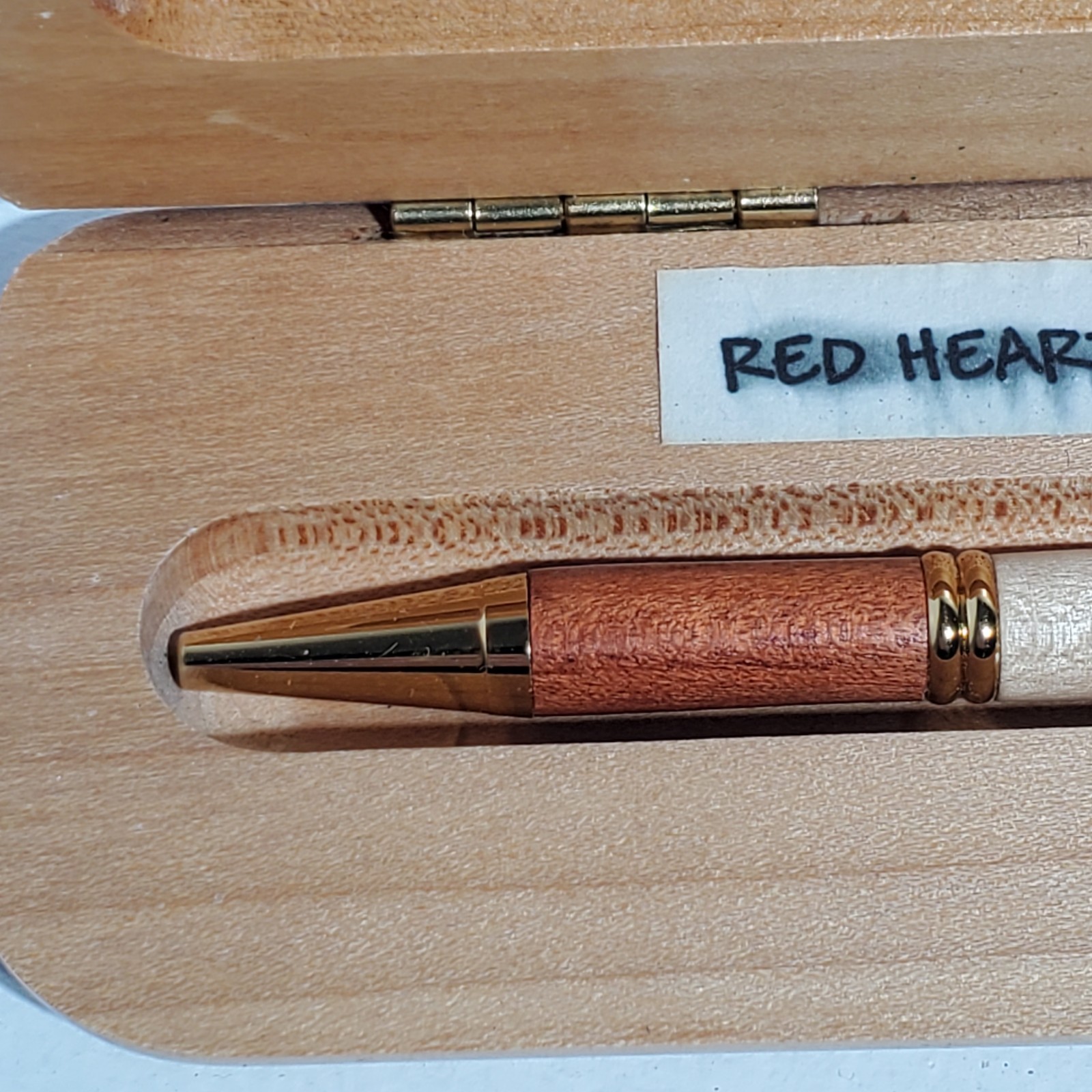 Handmade Hardwood Red Heart Maple Ebony Wood Ballpoint Pen w/ Wooden Case