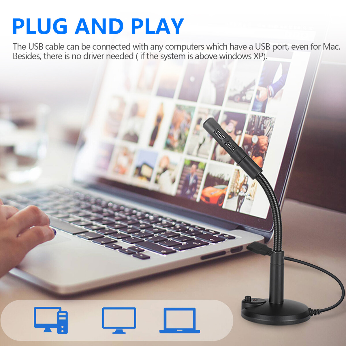 USB Computer Mini Microphone Stand Recording Mic For PC Desktop Laptop