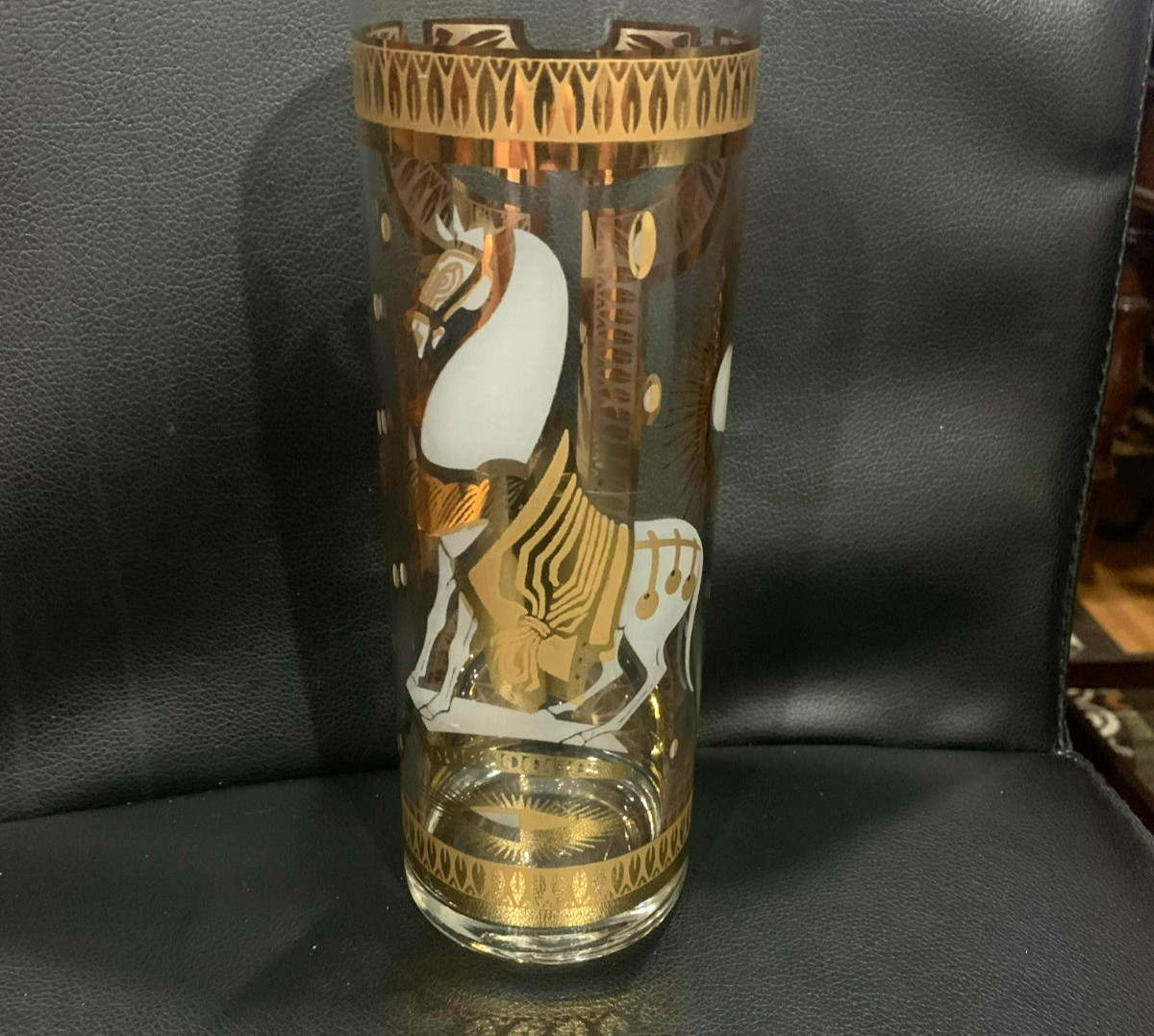 FRED PRESS 60's  Martini Cocktail Pitcher w/White Trojan Horse Motif 10.5"