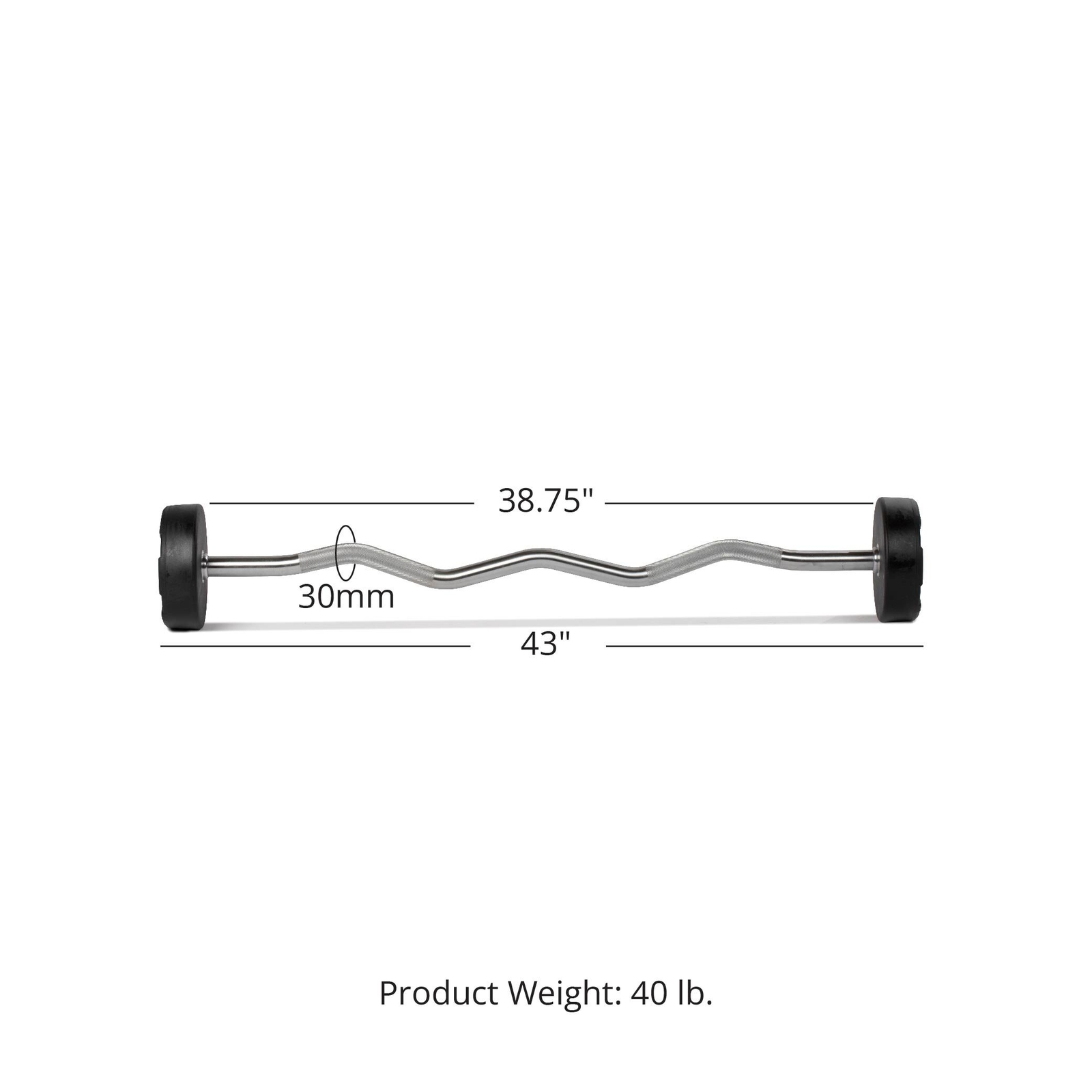Titan Fitness 40 LB Rubber EZ Curl Fixed Barbell, Pre-Loaded Weight Bar