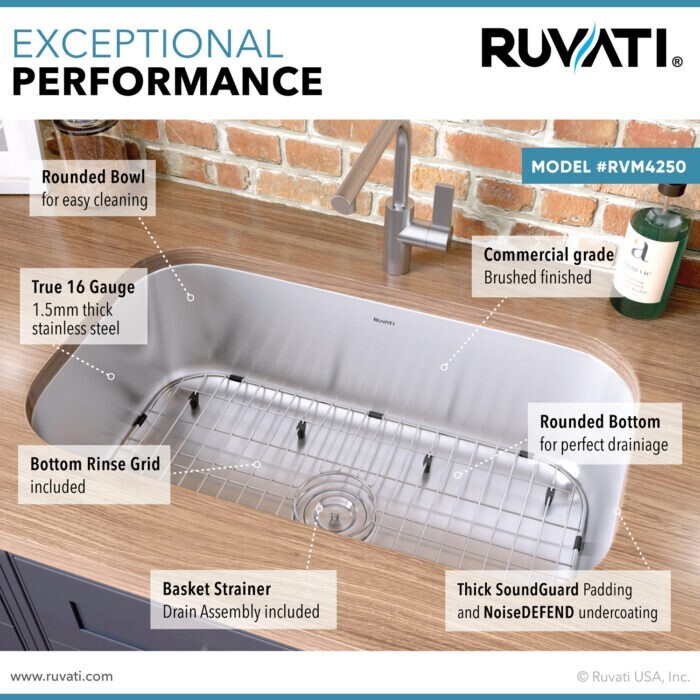 Ruvati 30-inch Undermount 16 Gauge Single Bowl Kitchen Sink- RVM4250