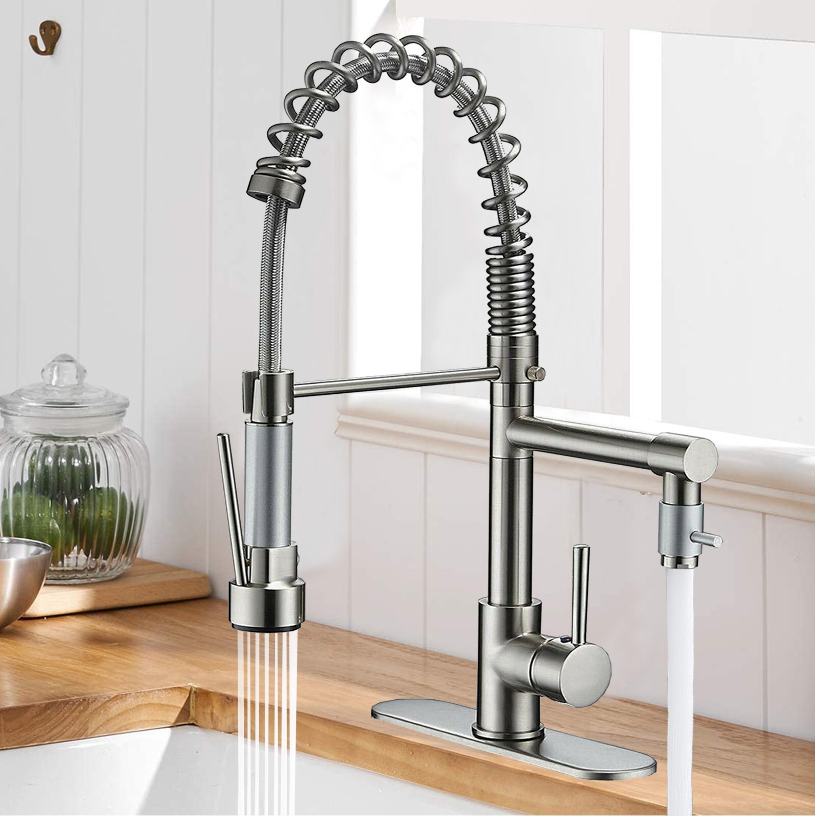 Kitchen Sink Faucet Stainless steel Single Handle Pull Down Sprayer Swivel Mixer
