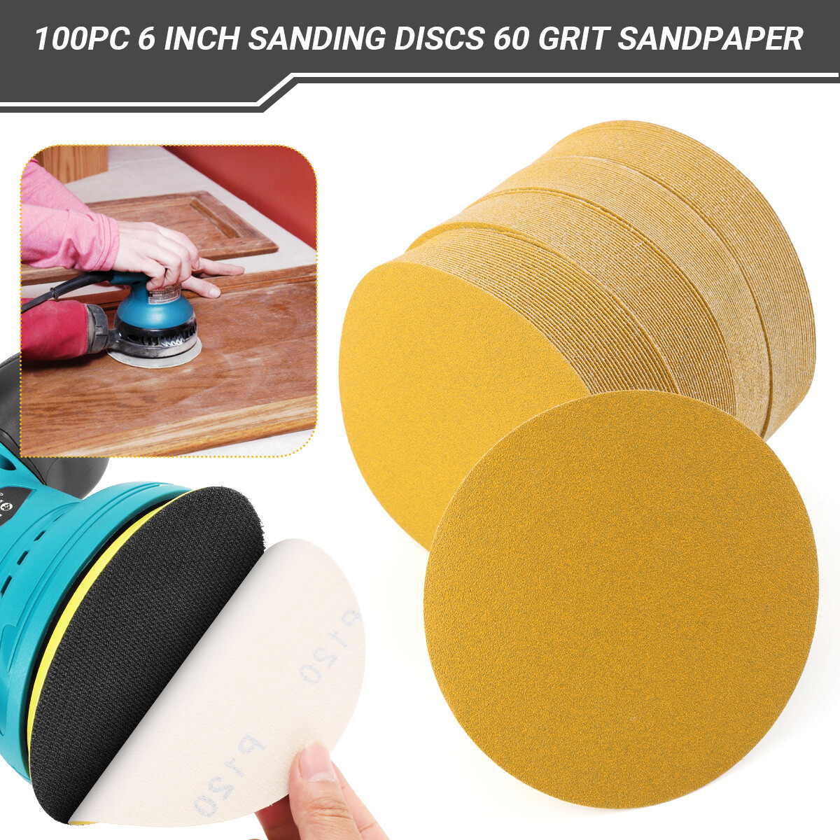 6" Inch 60-800 Grit 100-PACK DA Sanding Disc PSA Sandpaper