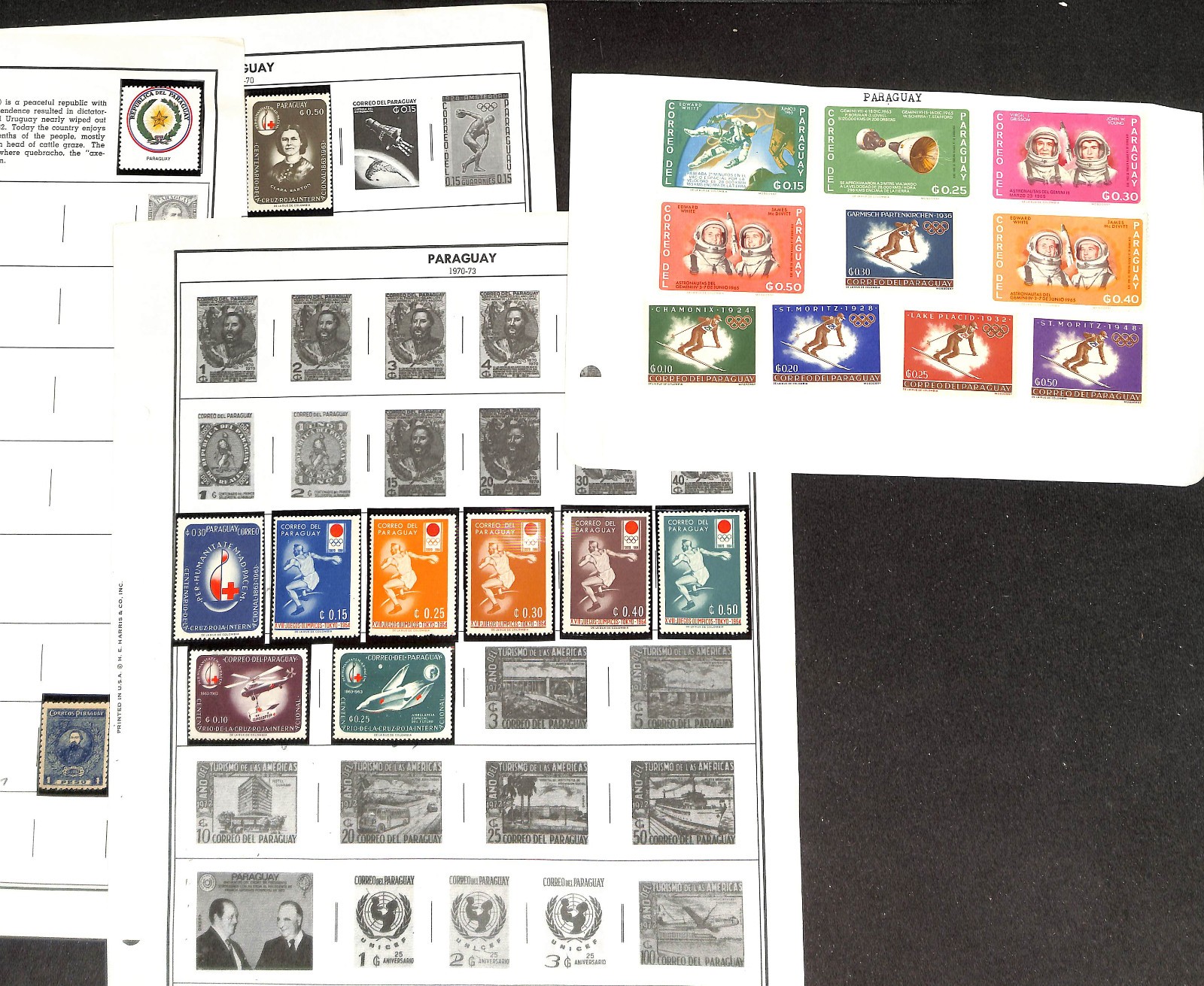 Paraguay Stamp Collection on 12 Harris Pages, 1879-1975 (BH)