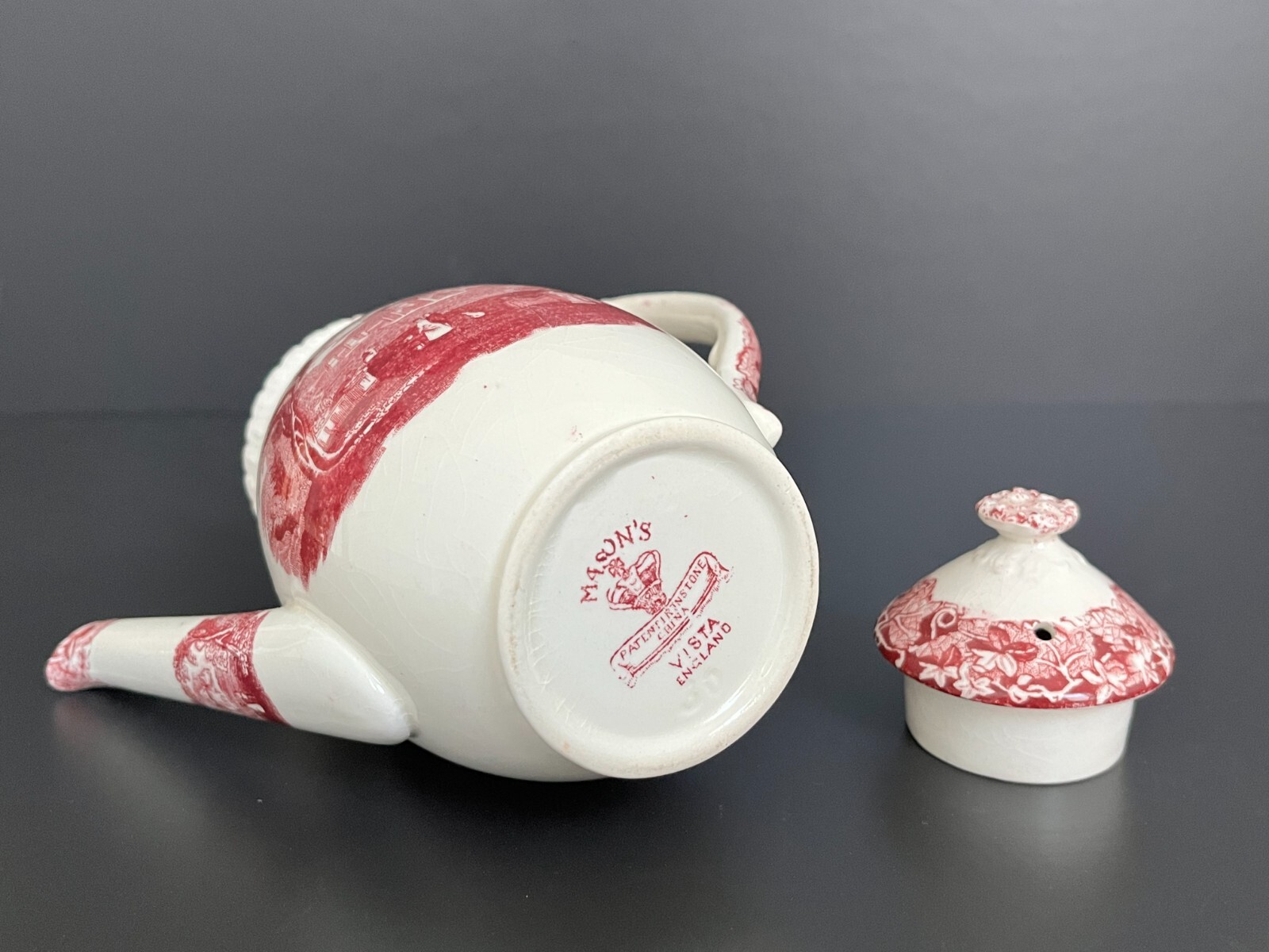 Antique MASON'S VISTA Patent Ironstone England Pink Coffee Tea Pot & Lid 1920s