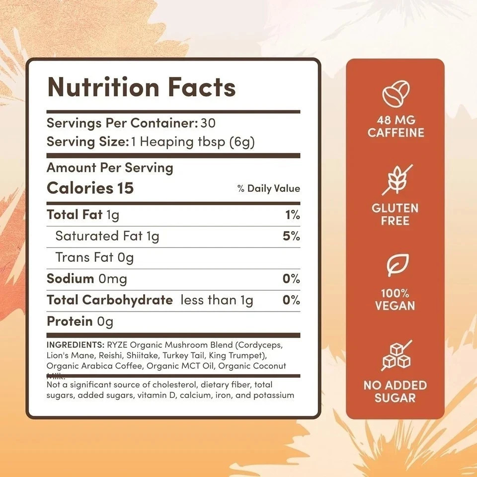 RYZE Mushroom Coffee USDA Organic with 6 Adaptogenic Mushrooms 30 servings New