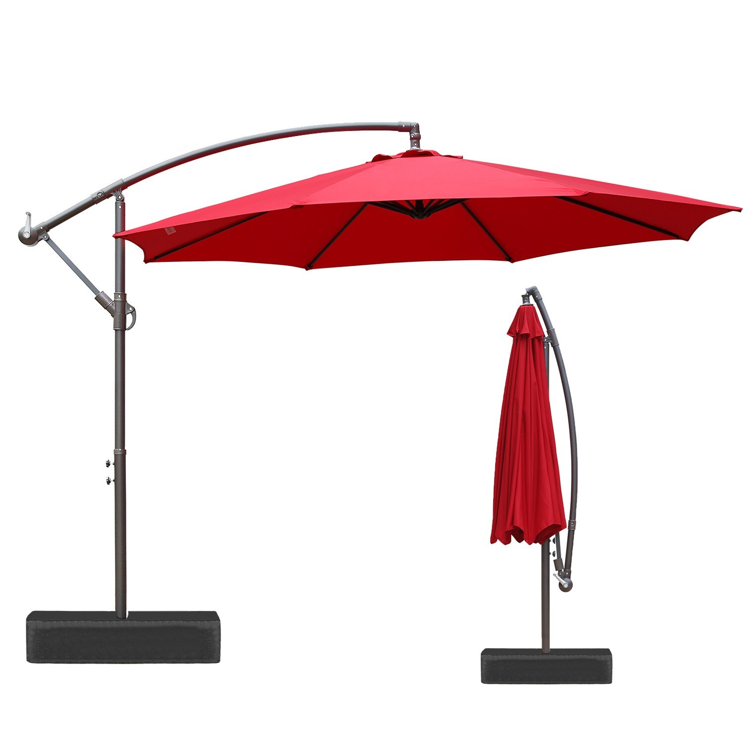 Aoodor  10ft Offset Patio Umbrella Cantilever Hanging Market Umbrella with Base