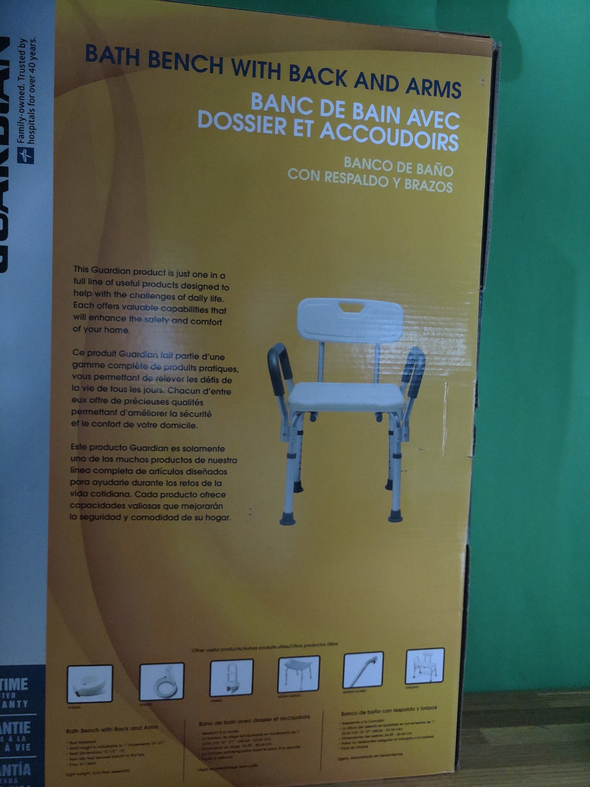 Guardian MDS89745RAH Shower/Bath Chair with Padded Armrests - 350lbs