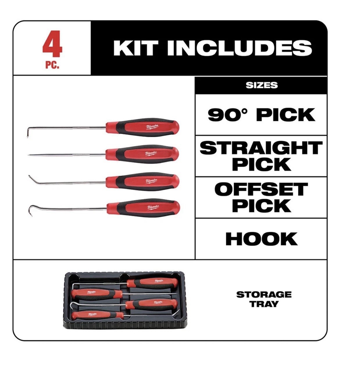 Milwaukee 48-22-9215 Heavy Duty Durable Hook and Pick Set - 4 PC