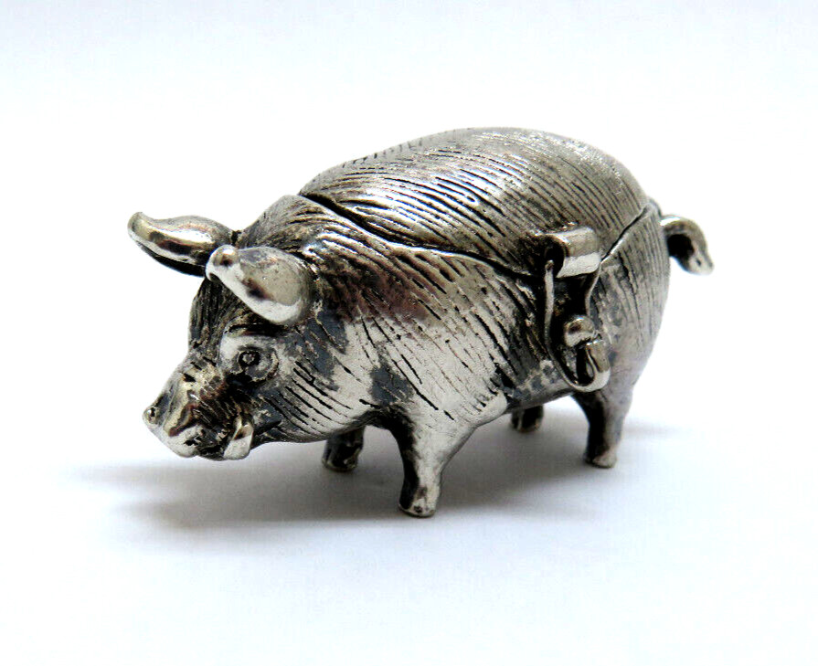 Vintage Silver Plate Heavy Figural PIG HOG BOAR Trinket Box ~ 45 g