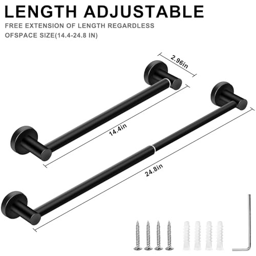 Towel Racks for Bathroom-Adjustable Towel Black 1Pack-Towel Bar