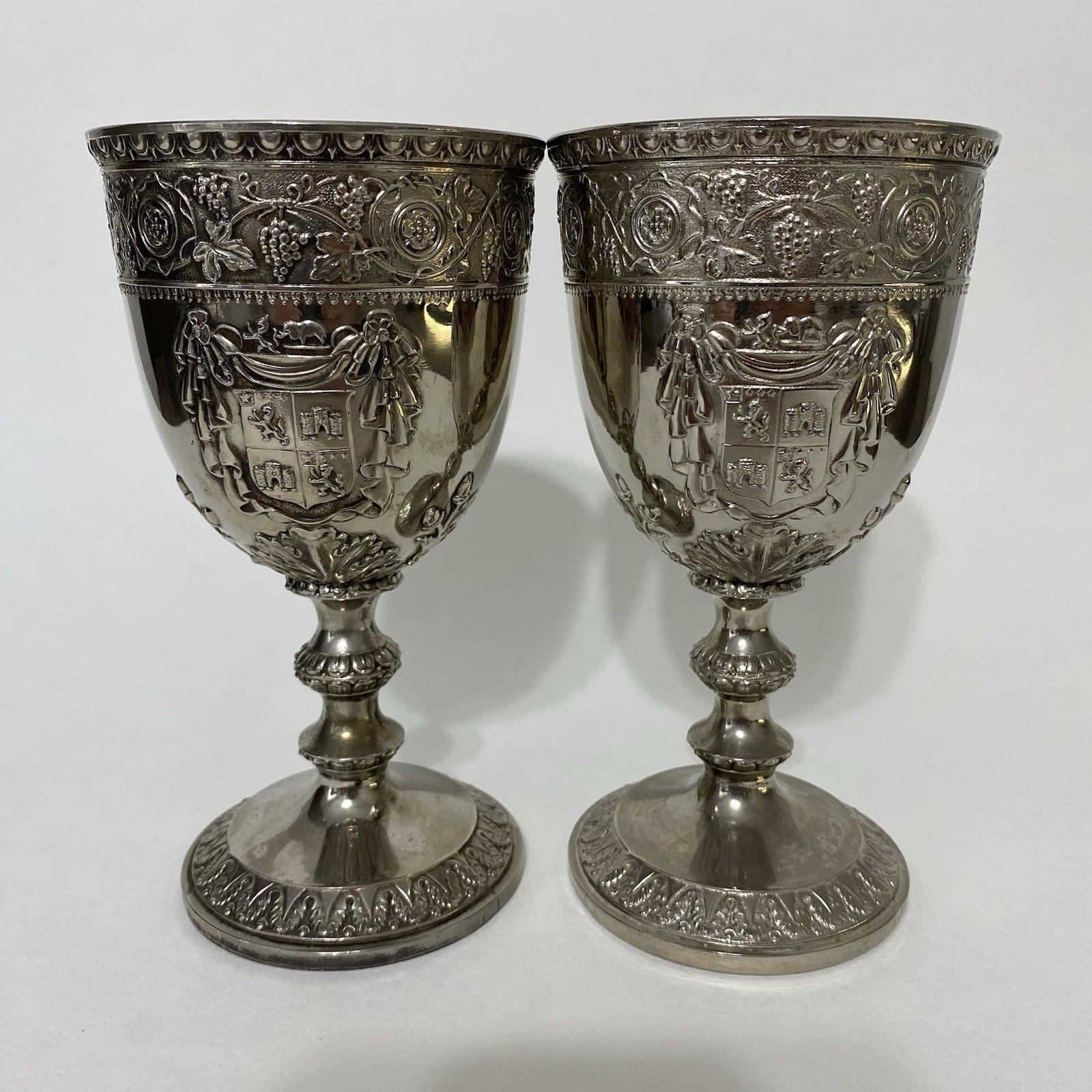 Vintage Corbell & Co Silverplate Goblets Set 4 Baroque Heraldic 6.5" Wine Cups