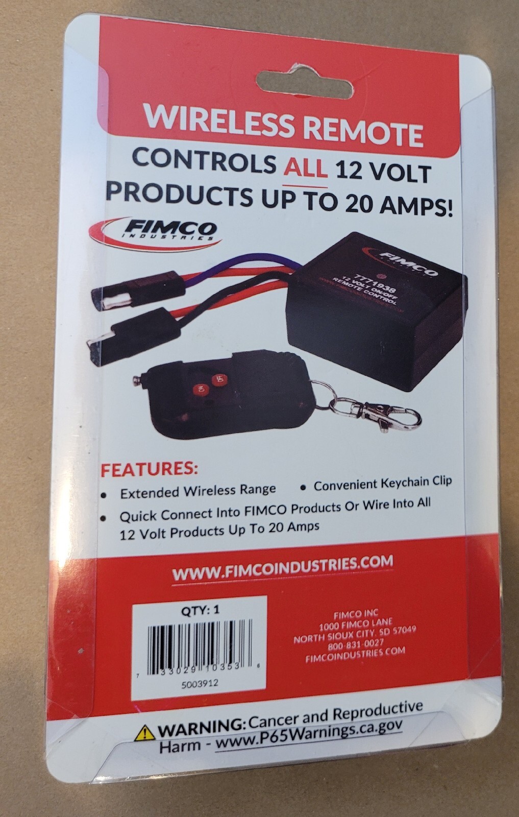 FIMCO 12 Volt On/Off Wireless Remote Control 250 Foot Range 7771938 ***SEALED***