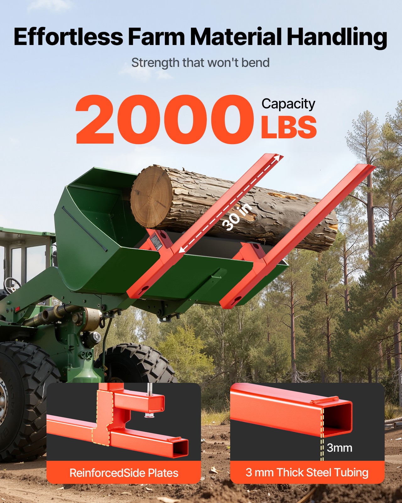 VEVOR 2000 lbs Clamp on Pallet Forks 43-Inch Quick Attach Tractor Forks