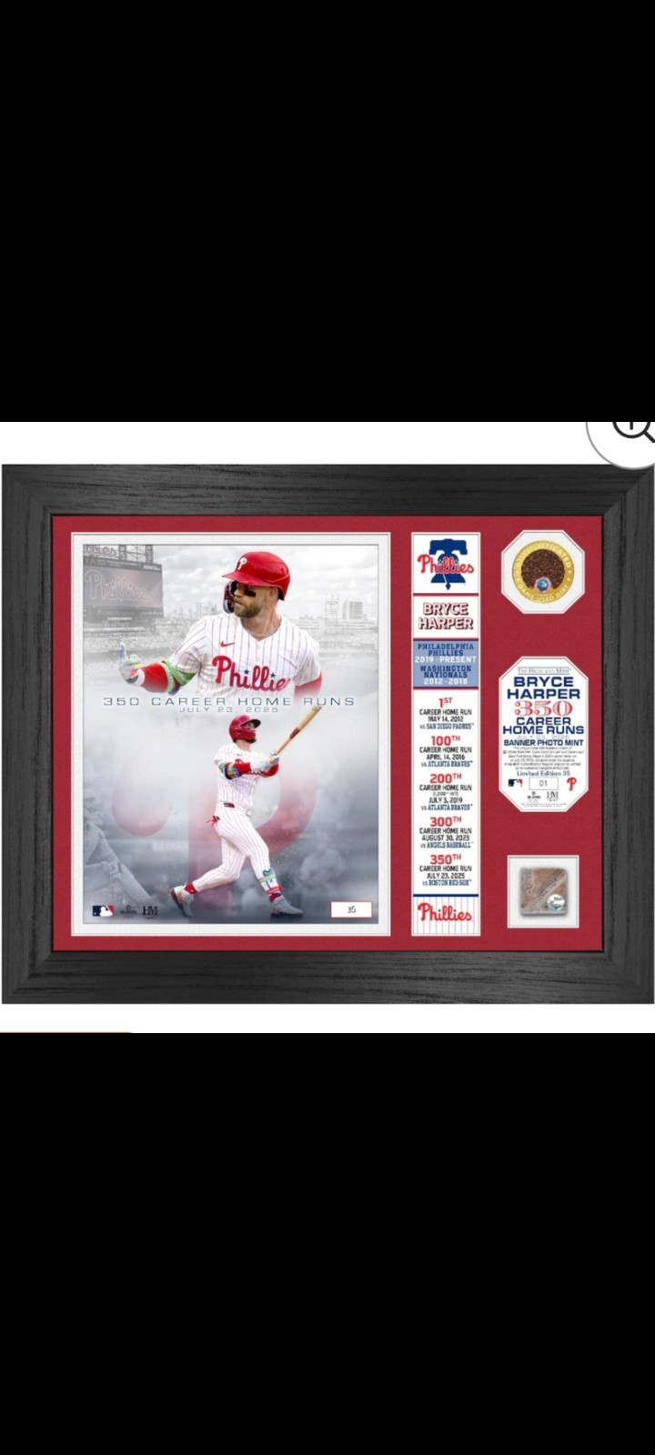 The Highland Mint Bryce Harper /35 350th Career Homerun Plaque 11"×14" Phillies