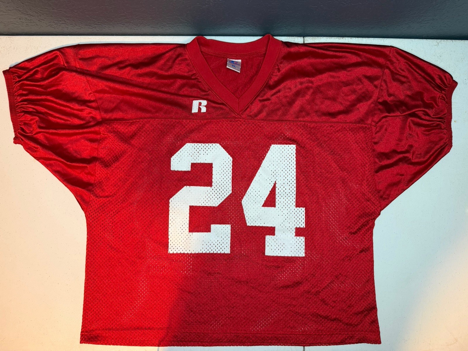 Vintage Russell Athletic Football Practice Jersey #24 Red Mesh XL 90s