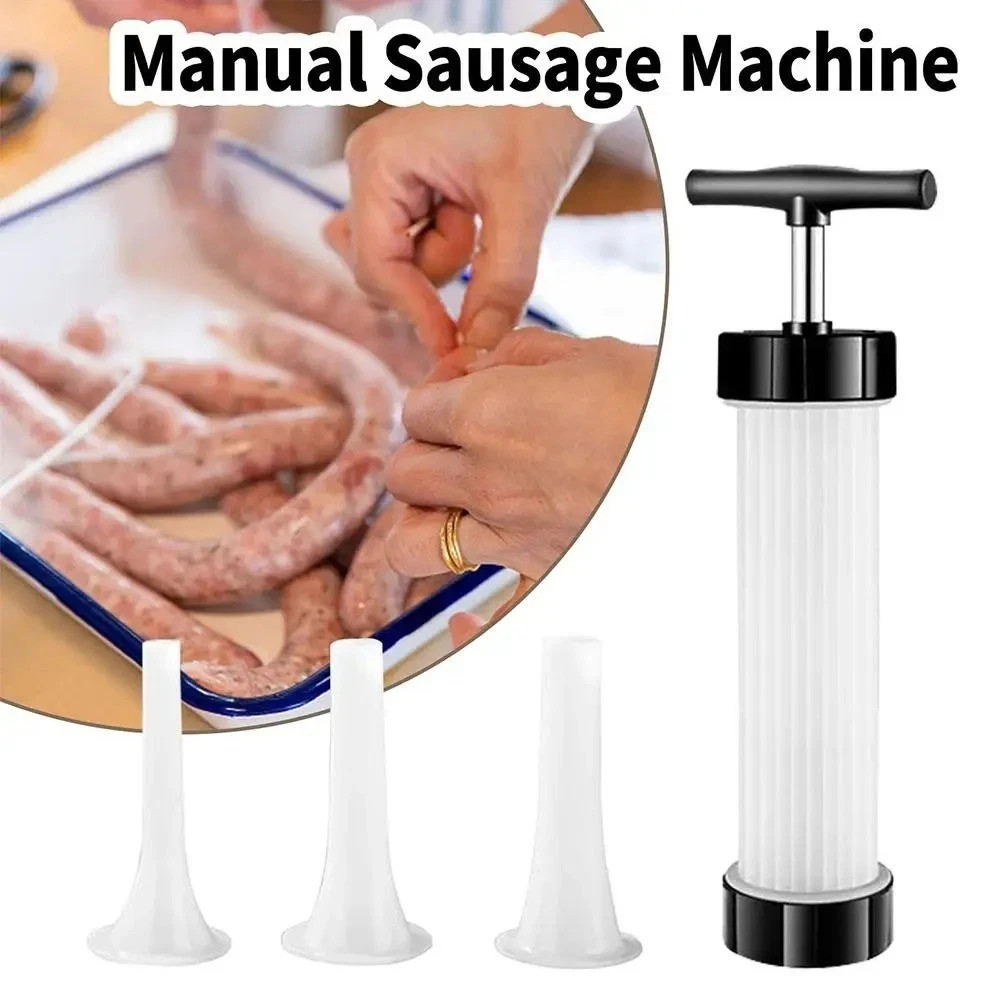 Manual Sausage Stuffer – Homemade Sausage Maker with 3 Funnels Meat Injector**