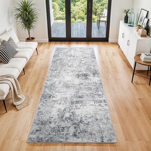 2x6 Washable Kitchen Runner Rug – Abstract Non 2' x 6' (Rectangular) Blue Gray