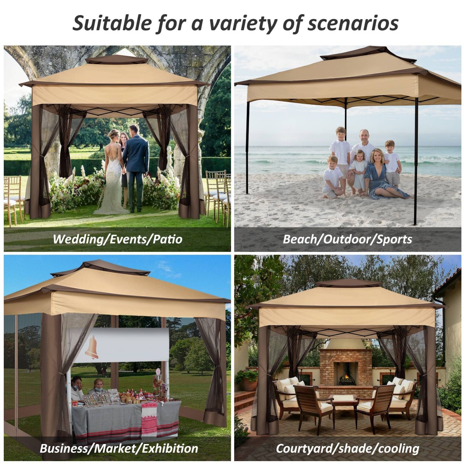 11x11FT Patio Gazebo with Mosquito Netting Outdoor Heavy Duty Party Canopy Tent