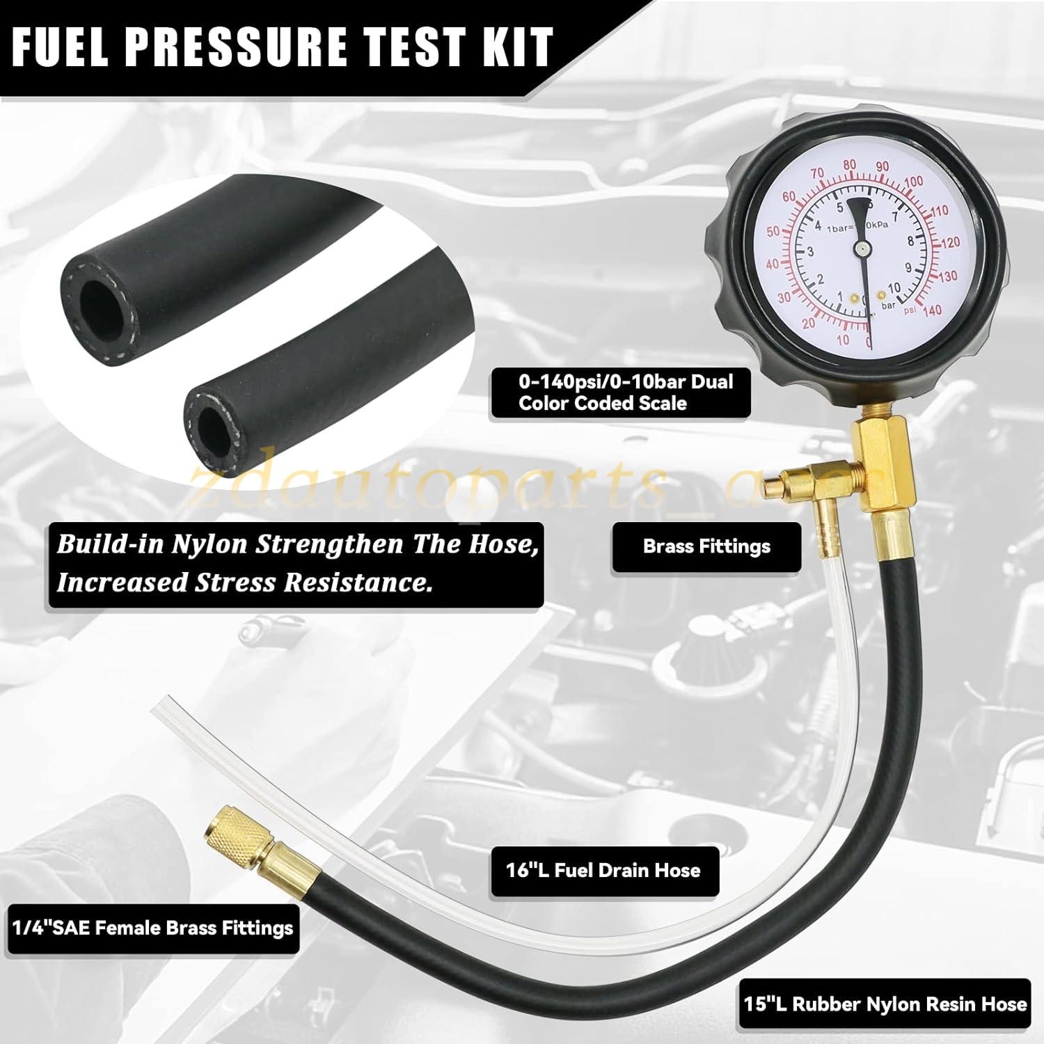 0-140 PSI Fuel Injection Pump Pressure Tester Injector Pump Pressure Gauge Set