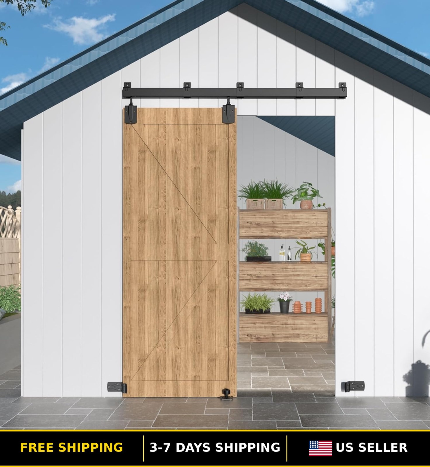 6FT Heavy Duty Barn Door Hardware Kit for Exterior Use & Box Rail System